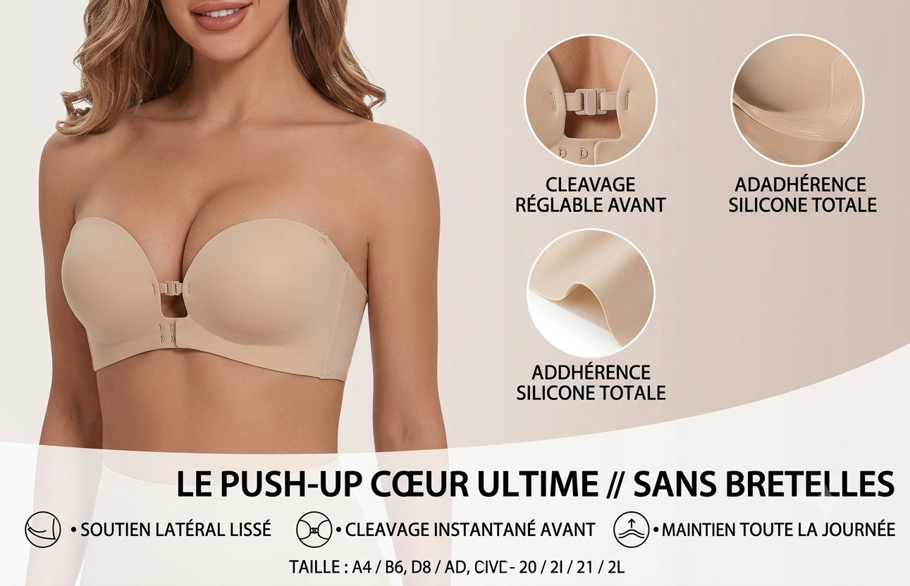 Soutien-gorge push-up sans bretelles à fermeture avant - vue principale