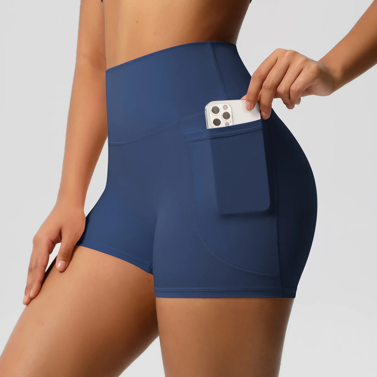 Short de sport taille haute anti-transparence avec poches - vue 1