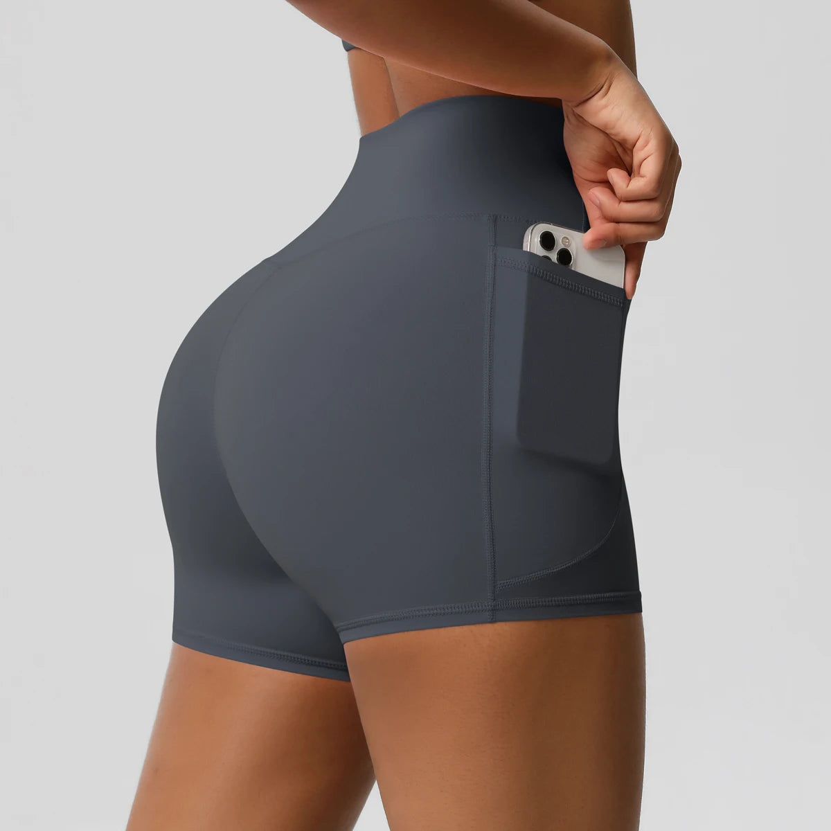 Short de sport taille haute anti-transparence avec poches - vue 10